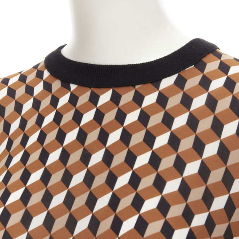 MICHAEL KORS COLLECTION brown merino wool cube print silk panel swaeter XS