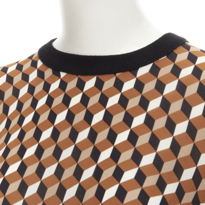 MICHAEL KORS COLLECTION brown merino wool cube print silk panel swaeter XS