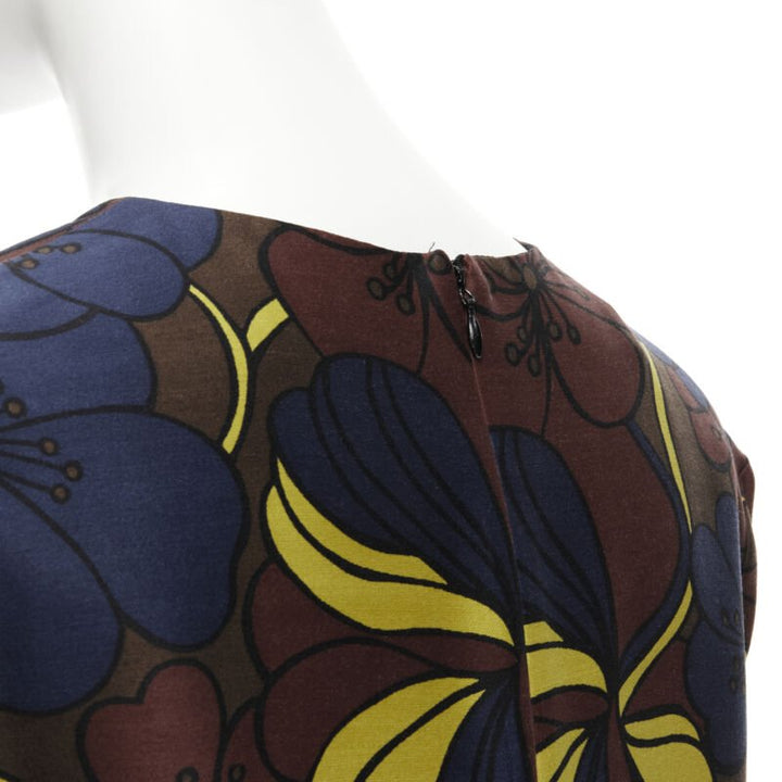 MARNI floral print wool silk crepe patch pocket boxy A-line dress IT38 XS
