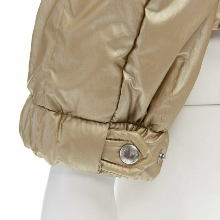 PRADA metallic gold nylon polyester padded hooded fitted winter jacket IT38 XS