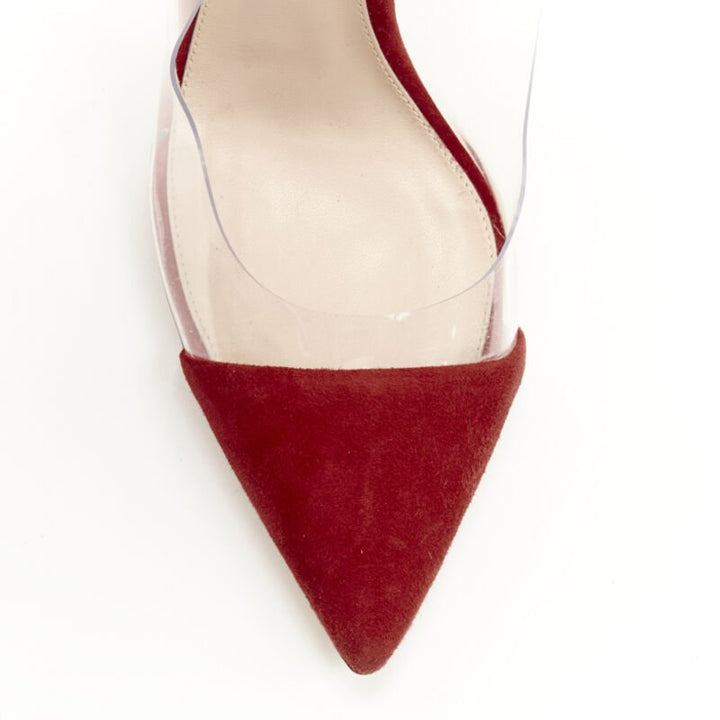 GIANVITO ROSSI Plexi red suede clear PVC ankle strap pump EU38.5