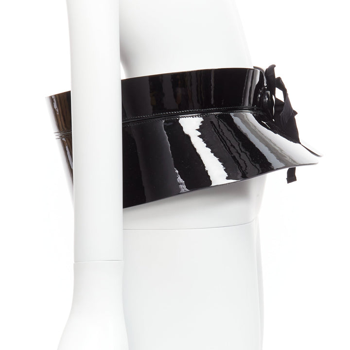 rare LOUIS VUITTON 2011 Runway Fetishes black patent peplum corset belt 85cm