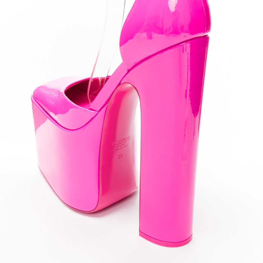VALENTINO Runway Discobox 180 hot pink patent platform ankle strap heels EU39