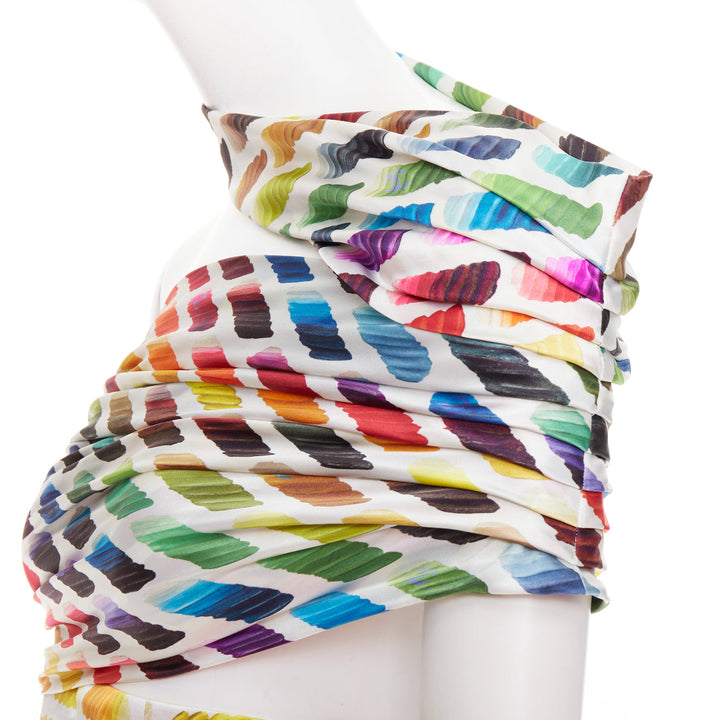 CHANEL Karl Lagerfeld 2014 Runway Colorama icon brush silk top skirt FR34 XS