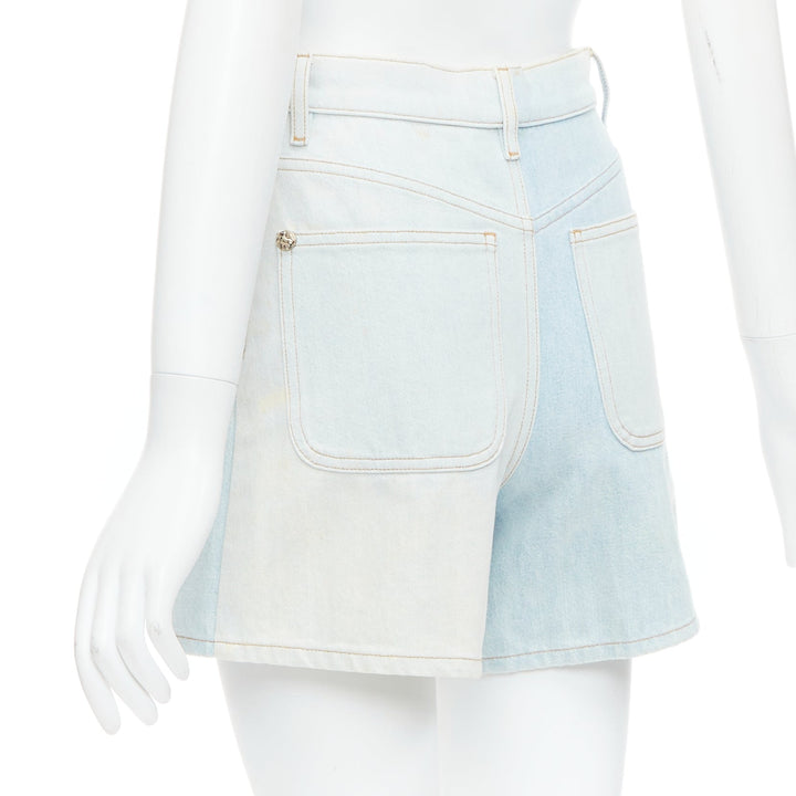 CHANEL 2018 Runway light blue washed denim horse buttons shorts FR34 XS