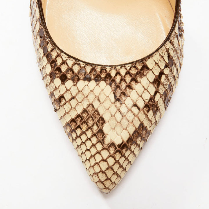CHRISTIAN LOUBOUTIN brown natural scaled leather point toe stiletto pump EU37