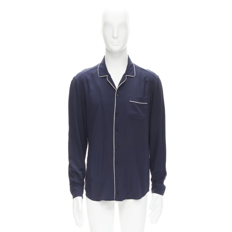 DOLCE GABBANA navy blue white piping casual pajama shirt S IT4