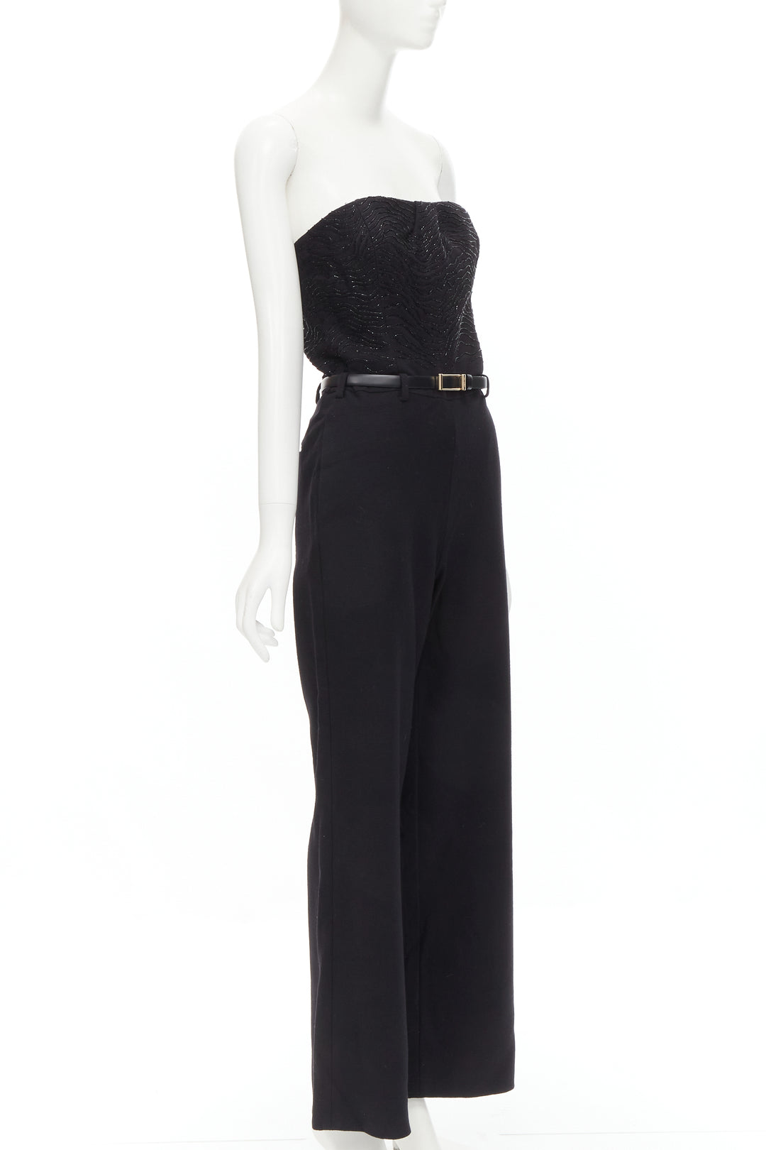 JASON WU 2014 Runway black bead embellished boned corset belted jumpsuit US2 XS