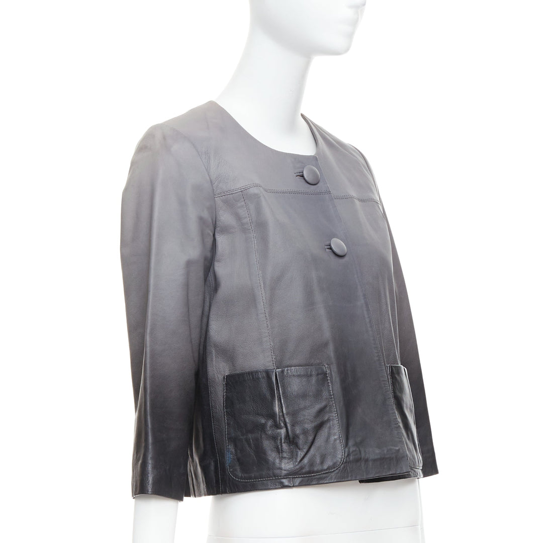 MAJE Bokio grey black ombre lambskin leather flare jacket FR1