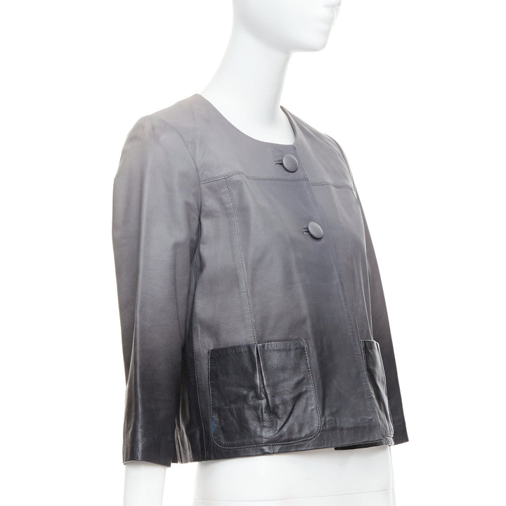 MAJE Bokio grey black ombre lambskin leather flare jacket FR1