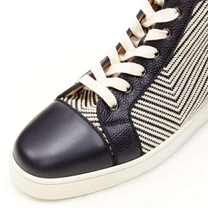 CHRISTIAN LOUBOUTIN Louis Orlato black white chevron high top sneaker EU43