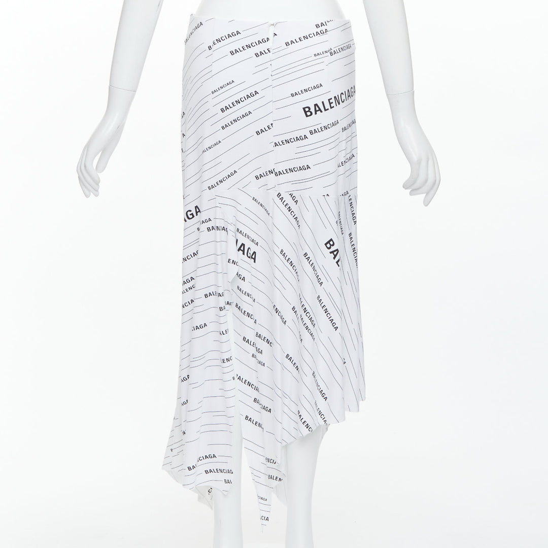 BALENCIAGA Demna 2018 white black logo print asymmetric midi skirt FR38 M