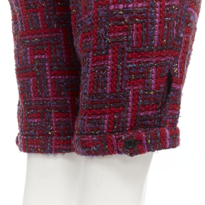 SAINT LAURENT 2021 pink red geometric tweed knee length shorts FR34 XS