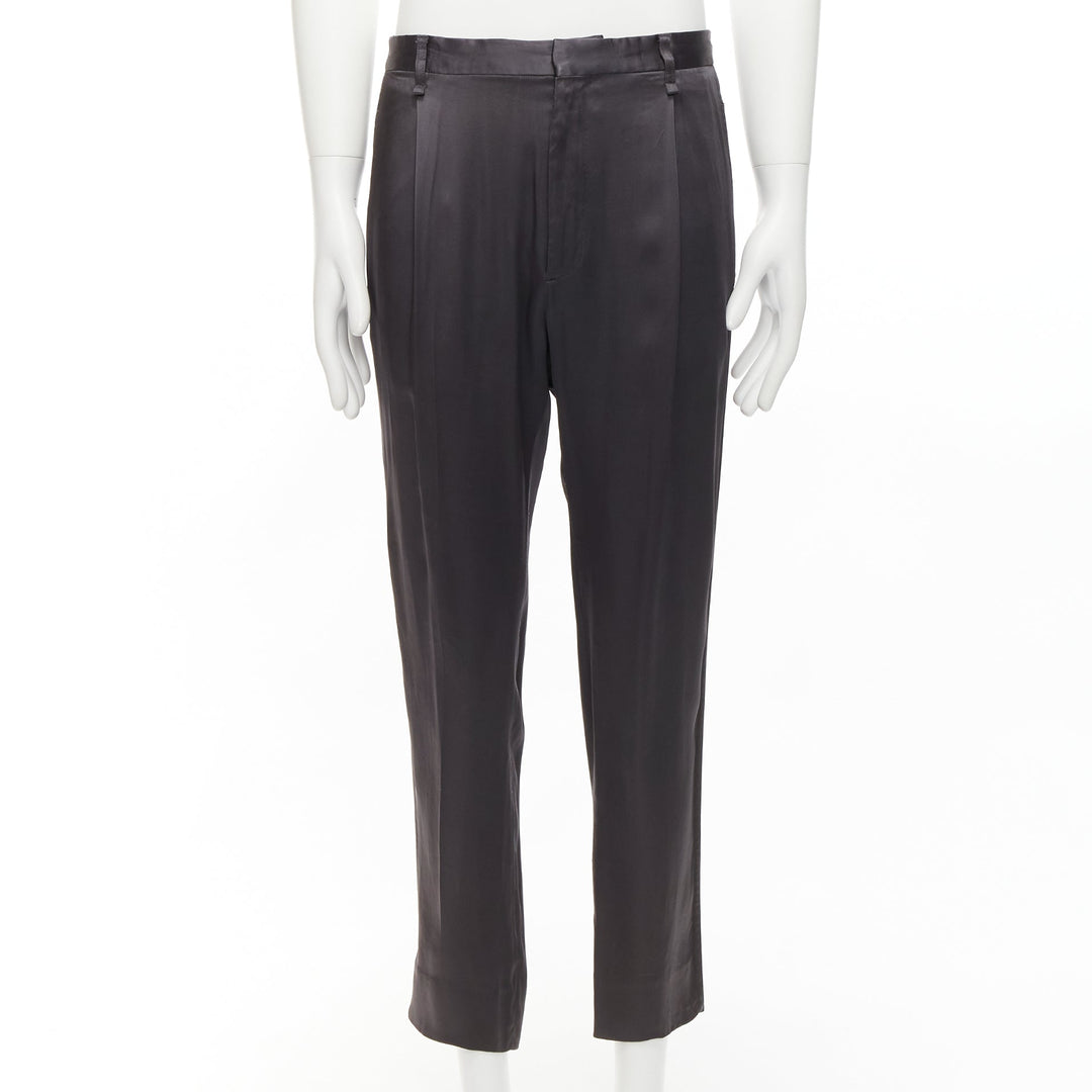 LANVIN grey acetate blend pleated front back pockets cuffed pants IT46 S