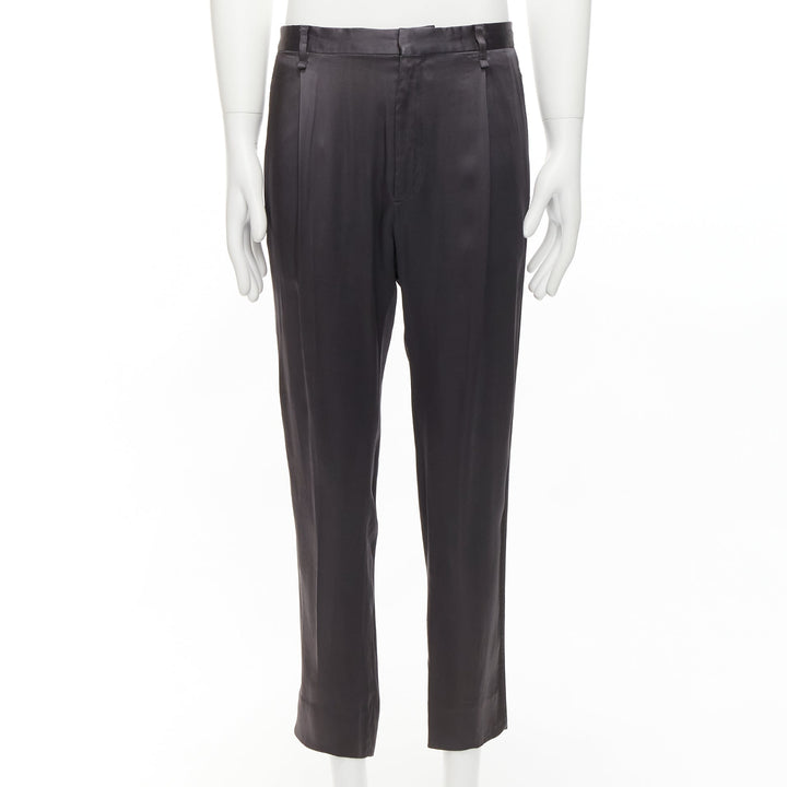 LANVIN grey acetate blend pleated front back pockets cuffed pants IT46 S