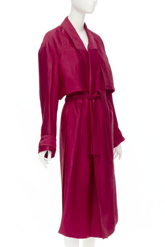 HAIDER ACKERMANN Fuschia pink linen rayon flap layered robe coat FR34 XS