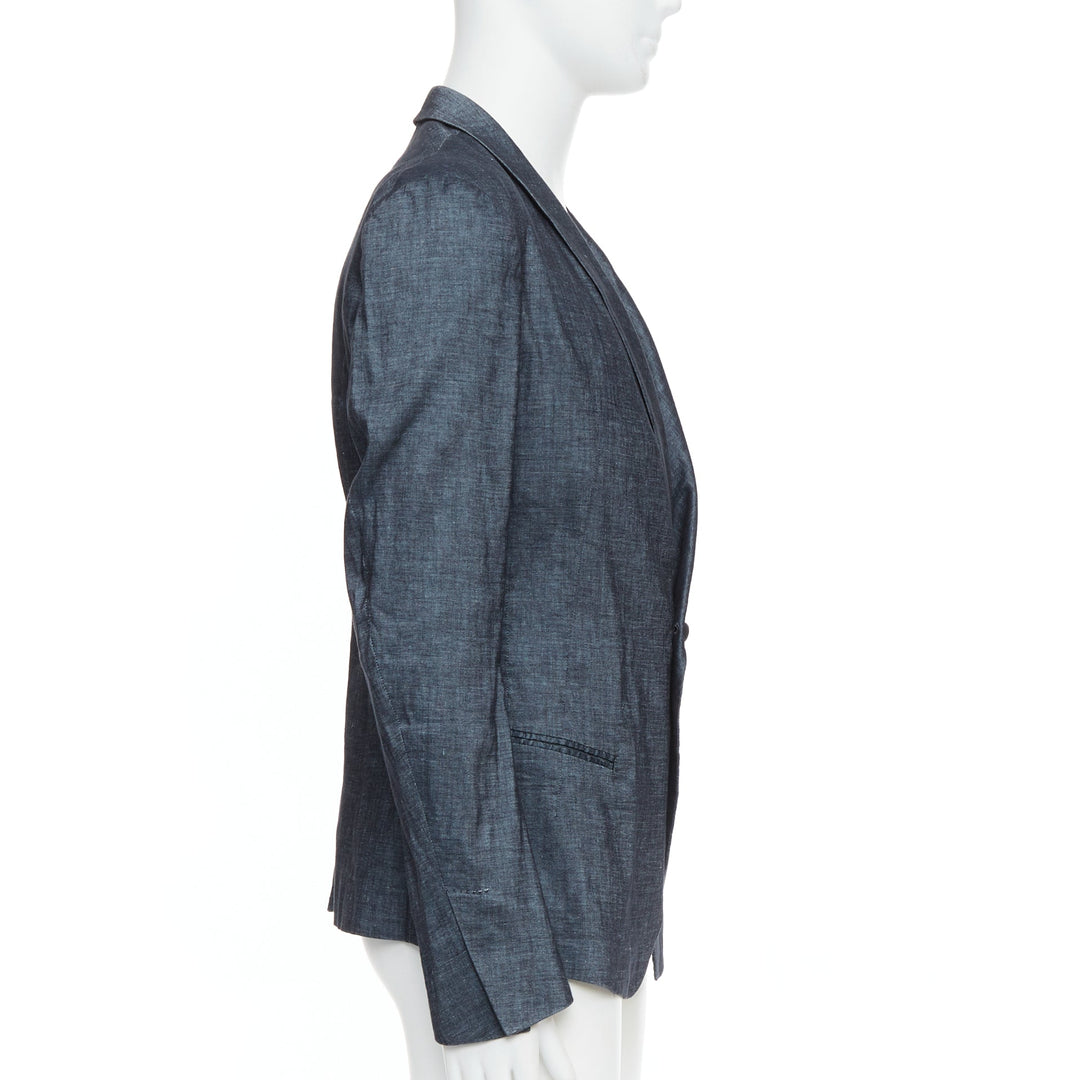 HAIDER ACKERMANN Runway dark blue linen cotton shawl blazer jacket M