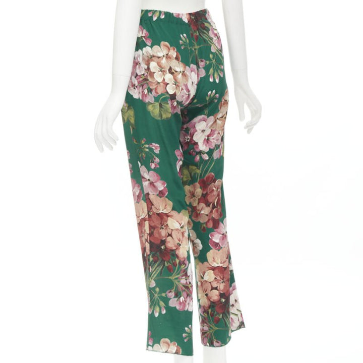 GUCCI 100% silk Blooms green pink floral print pajama pants IT36 XS