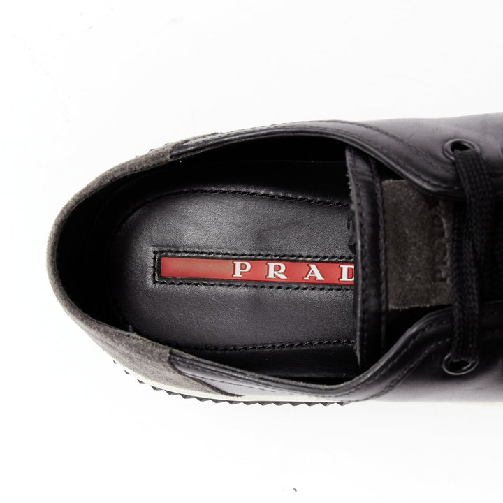 PRADA Stratus black grey suede leather low top sneakers UK5.5 EU39.5