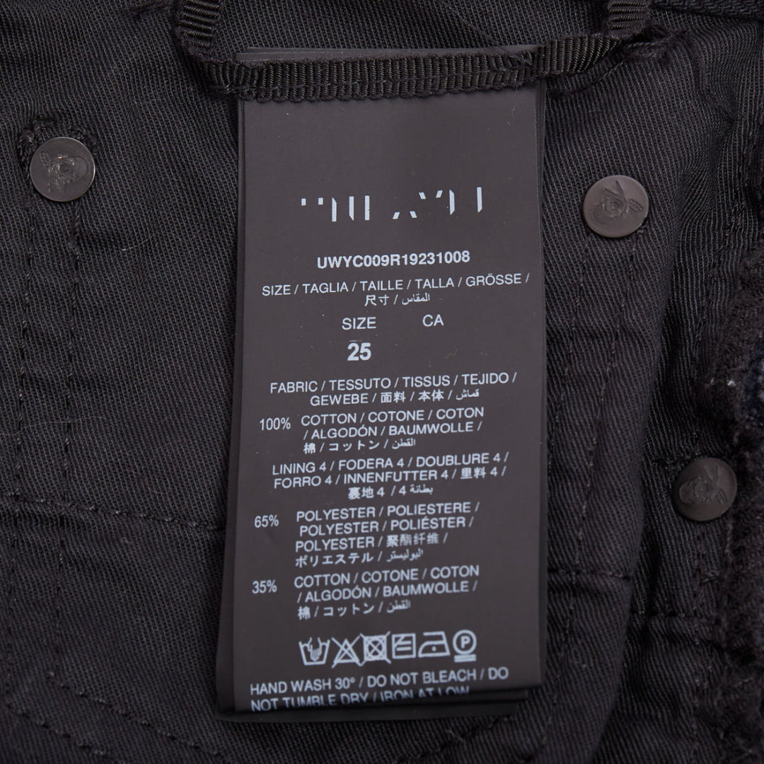 UNRAVEL PROJECT dark blue cotton zip around distressed mini shorts 25"