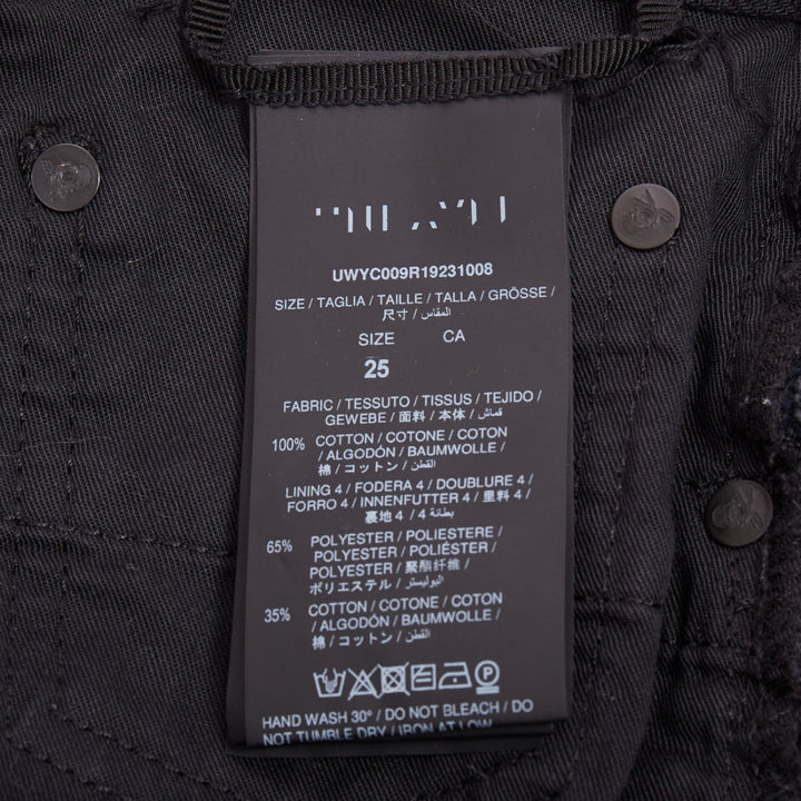 UNRAVEL PROJECT dark blue cotton zip around distressed mini shorts 25"