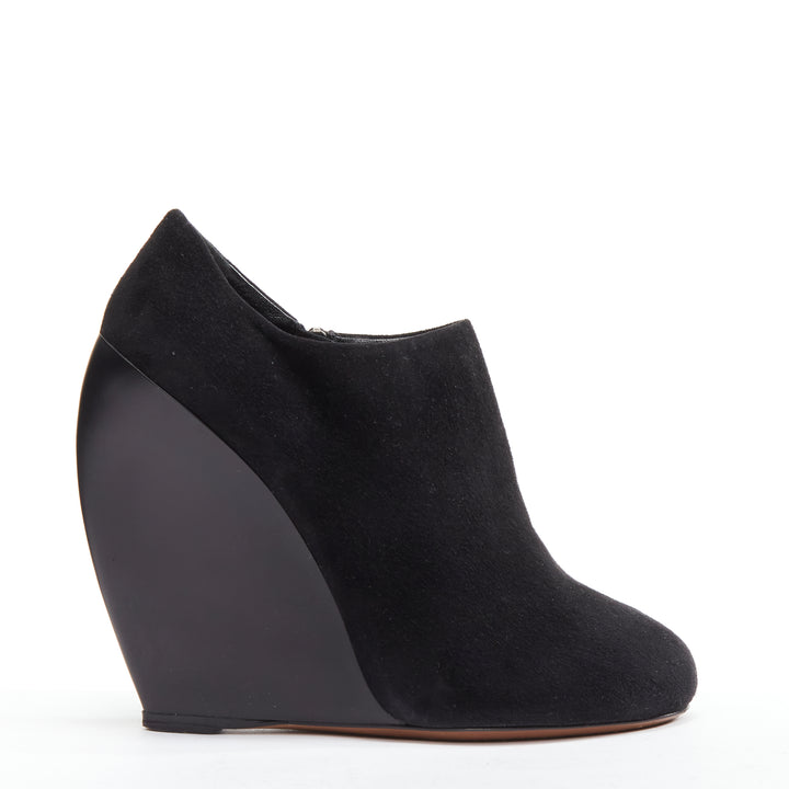 AZZEDINE ALAIA black suede curved wedge round toe ankle bootie EU37