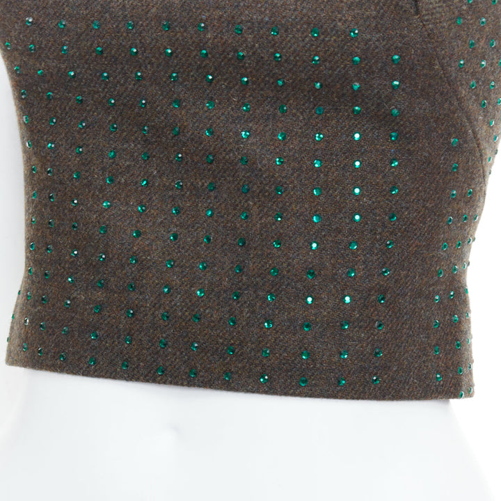 MIU MIU Vintage 1998 Runway fleece wool green crystal bustier top IT38 XS