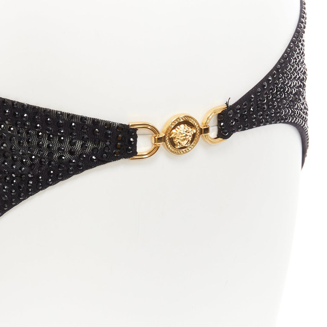 VERSACE 2019 black crystal embellished gold Medusa bikini bottom Sz.1 S