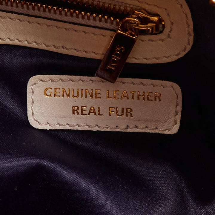 TOD'S D Cube Bauletto cream blue fur white leather GHW bowler bag