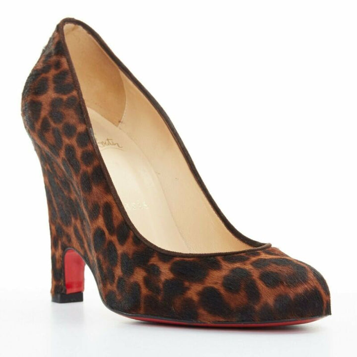 CHRISTIAN LOUBOUTIN Morphing 100 brown leopard calfskin demi wedge heel EU37 US7