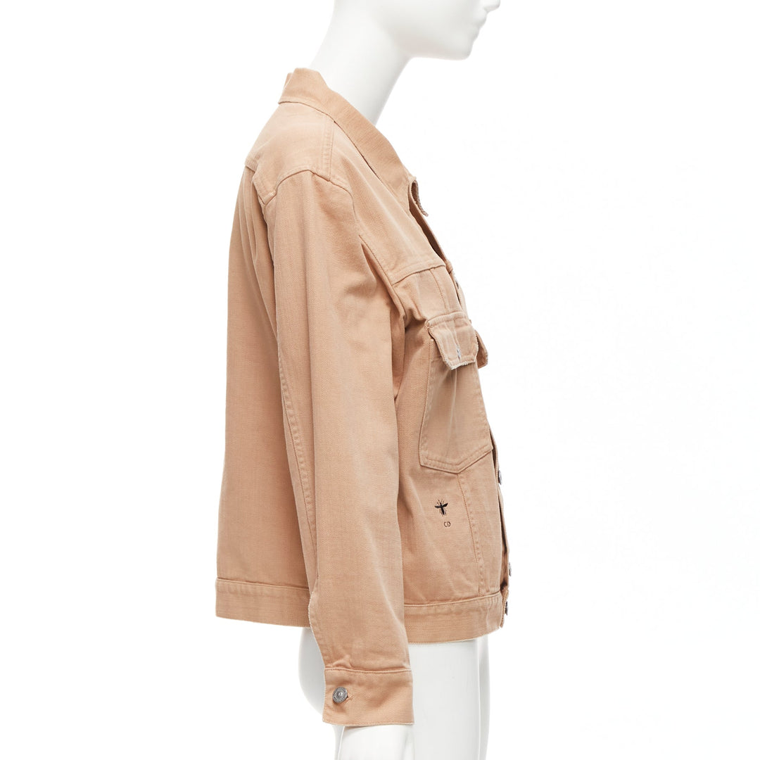 CHRISTIAN DIOR dirty peach denim CD bee logo boxy trucker jacket FR36 S