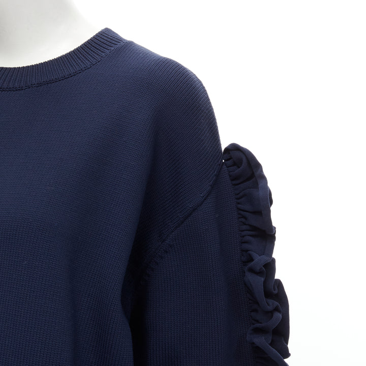 VICTORIA BECKHAM VVB navy blue ruffle sleeve pullover crew sweatshirt UK12 L