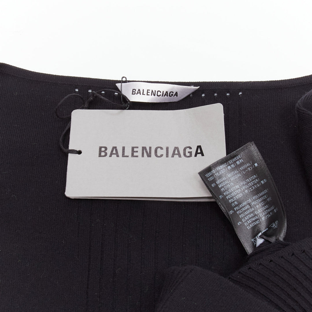 BALENCIAGA Demna black modal knit sweetheart neckline knitted top FR40 L