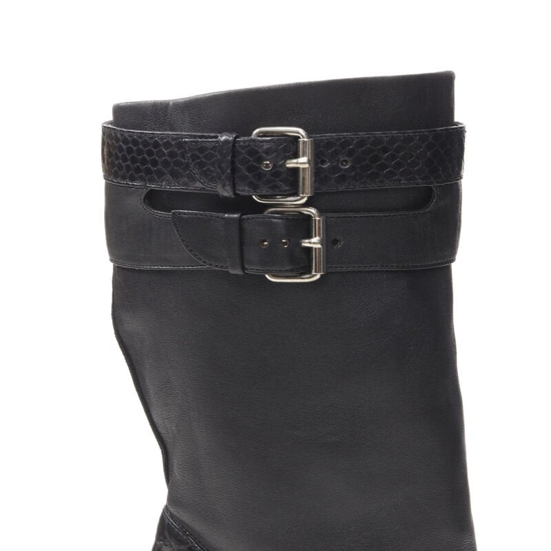 CHRISTIAN LOUBOUTIN Loubi Bike black scaled leather buckle platform boot EU37