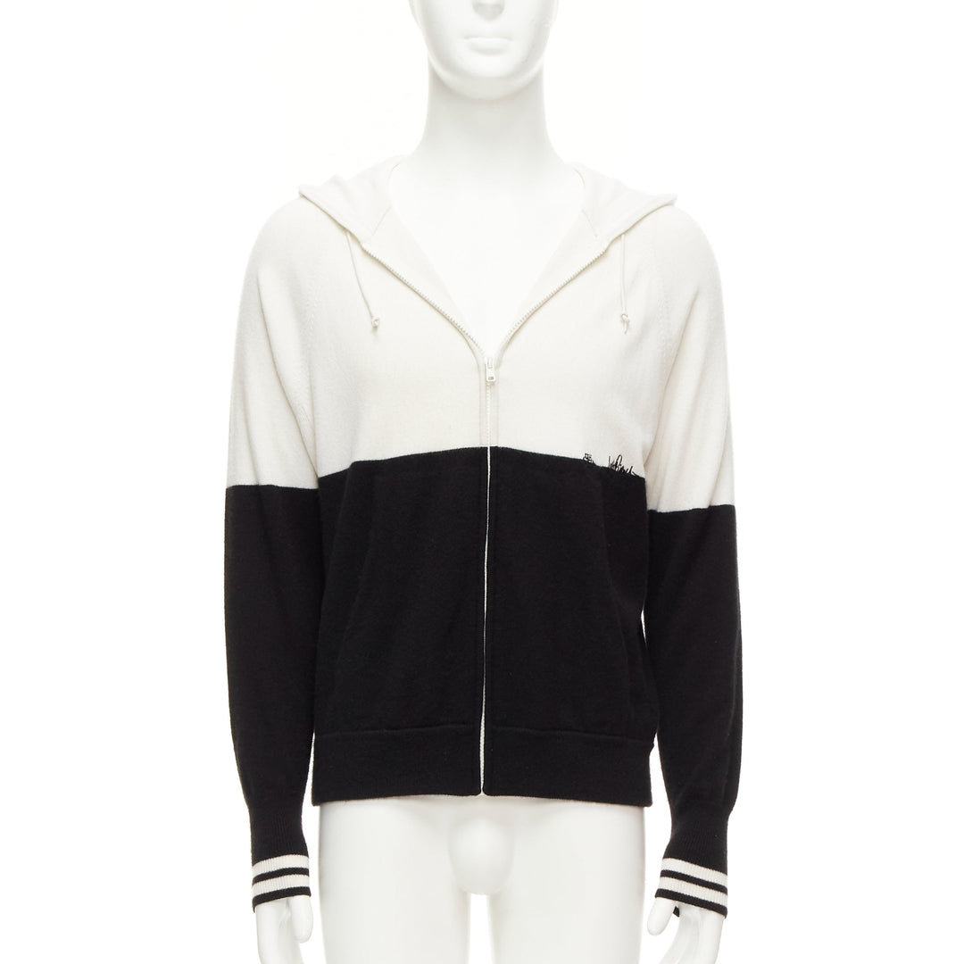 LORO PIANA Hiroshi Fujiwara 100% cashmere black white logo embroidery hoodie S