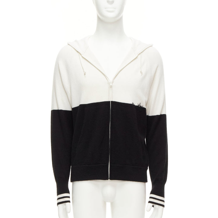 LORO PIANA Hiroshi Fujiwara 100% cashmere black white logo embroidery hoodie S