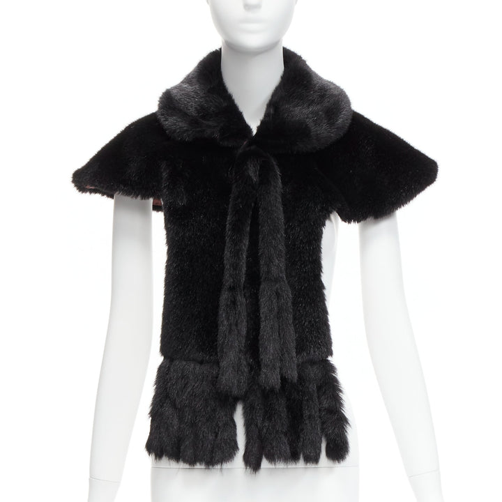 COMME DES GARCONS Robe De Chambre Vintage black faux fur Peter Pan capelet scarf