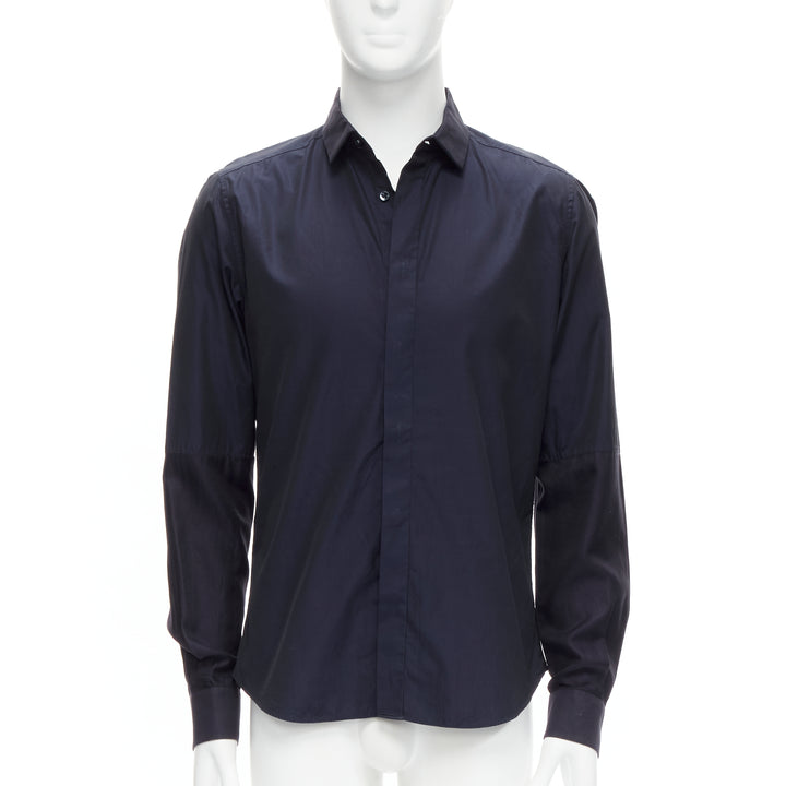 VALENTINO classic minimal navy poplin twill contrast collar dress shirt EU40 L