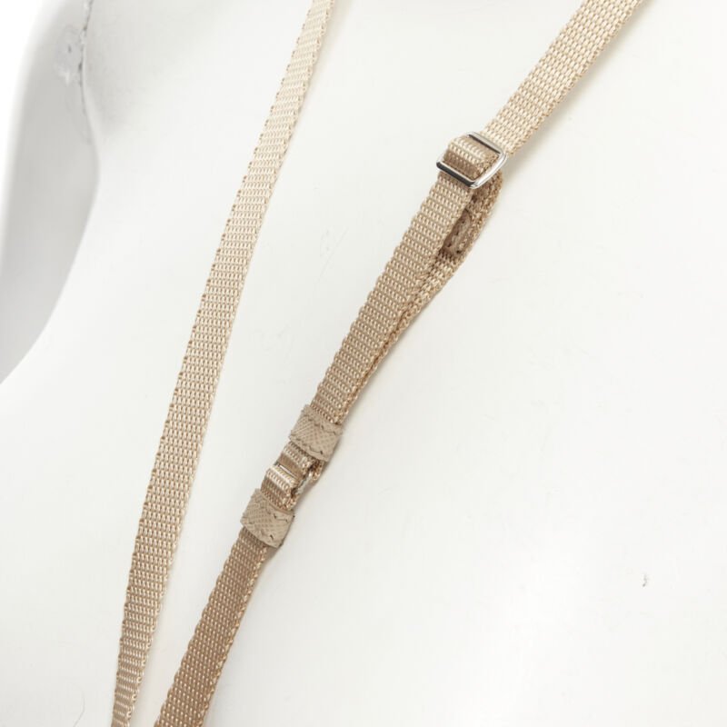 PRADA Symbole Triangle logo saffiano leather Phone lanyard bag beige nude