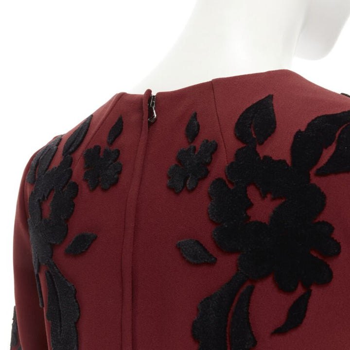 DOLCE GABBANA red crepe black floral velvet devore sheath dress IT36 XS