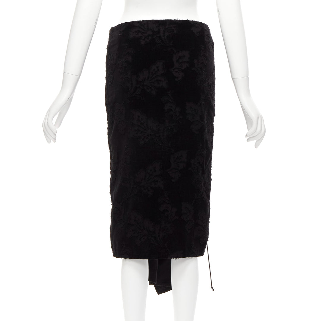 YOHJI YAMAMOTO NOIR black cotton velvet floral jacquard lace up skirt JP1 S