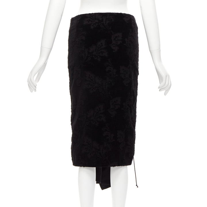 YOHJI YAMAMOTO NOIR black cotton velvet floral jacquard lace up skirt JP1 S