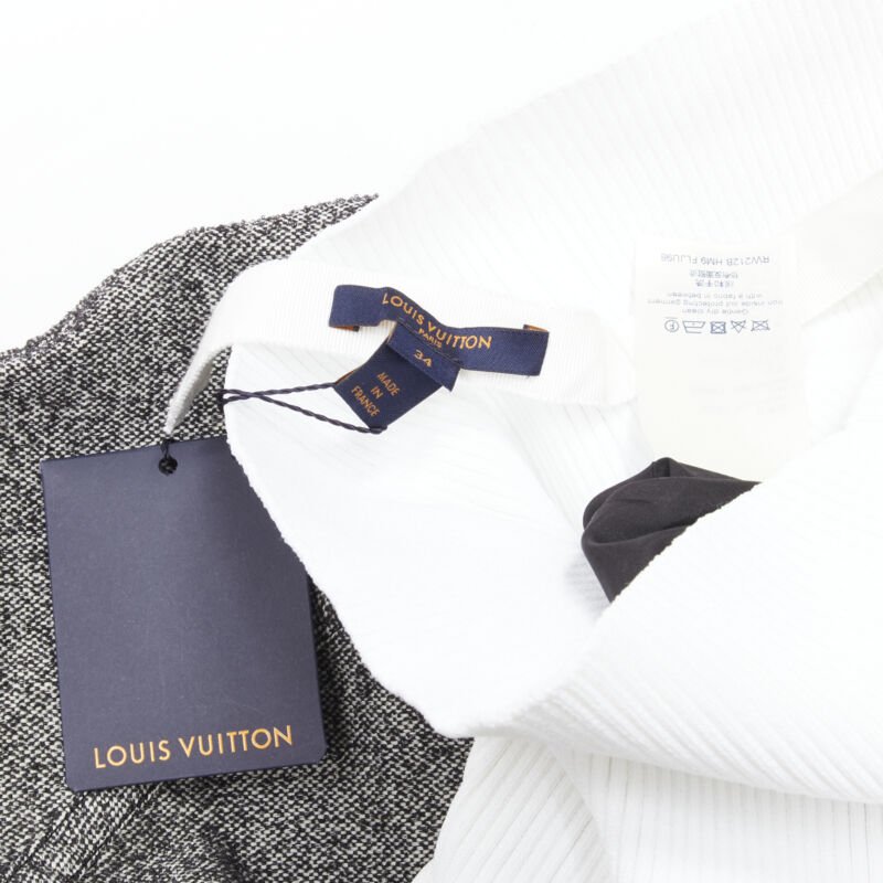 LOUIS VUITTON 2021 Runway white ribbed grey wool dropped bubble skirt FR34 XS