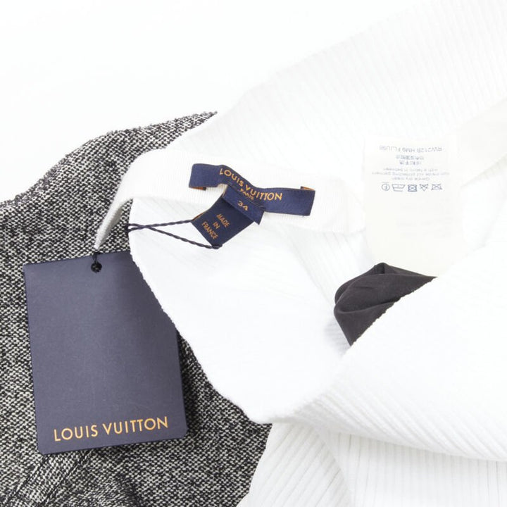 LOUIS VUITTON 2021 Runway white ribbed grey wool dropped bubble skirt FR34 XS