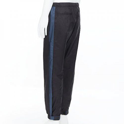 PRADA 2018 black blue nylon side stripe toggle gabardine track pants L