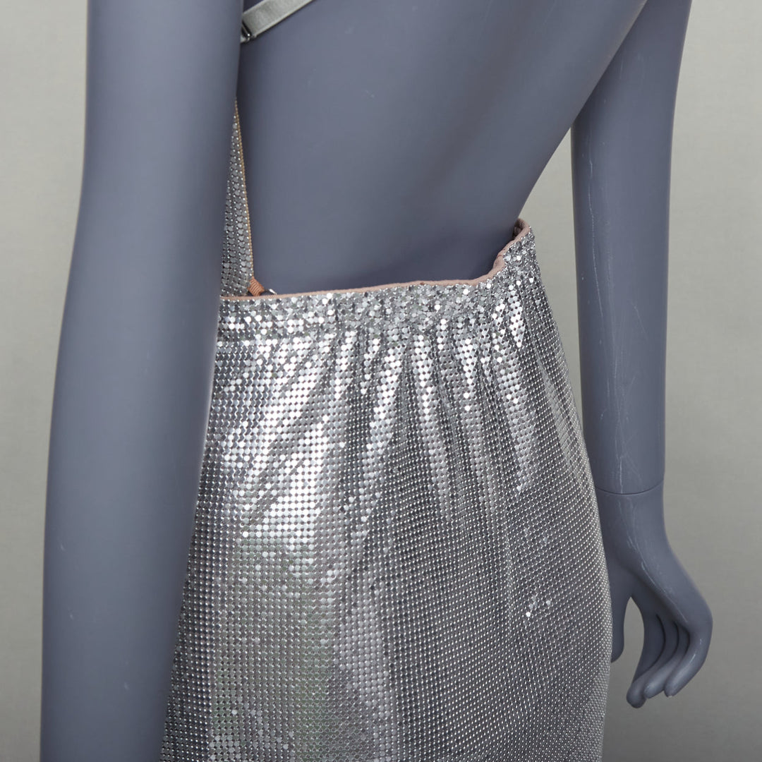 POSTER GIRL Adrianne 100% aluminium silver chainmail top skirt dress XS