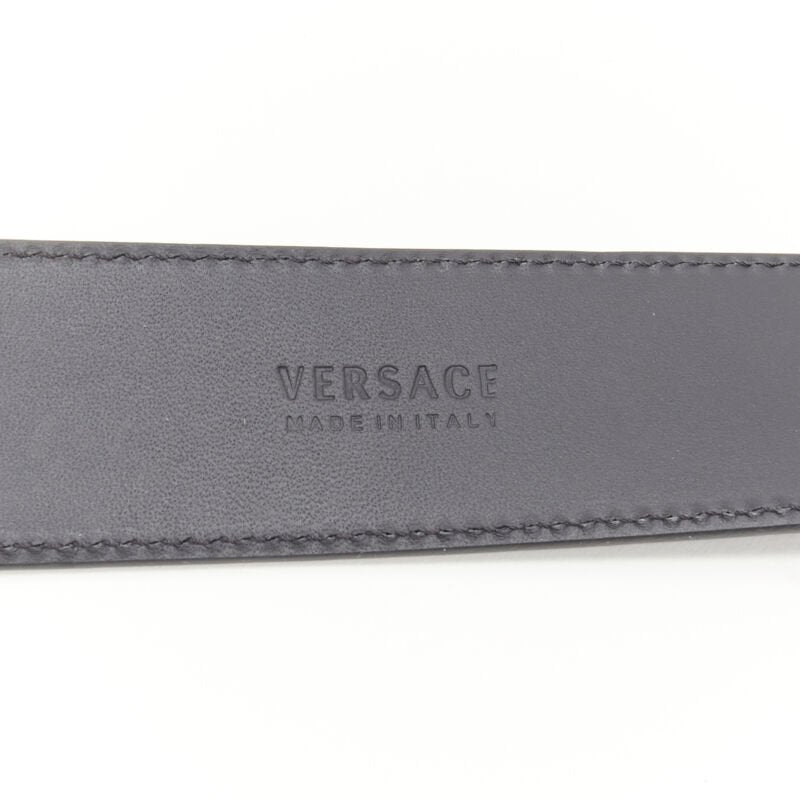 VERSACE La Medusa ruthenium silver buckle black leather belt 110cm 42-46"