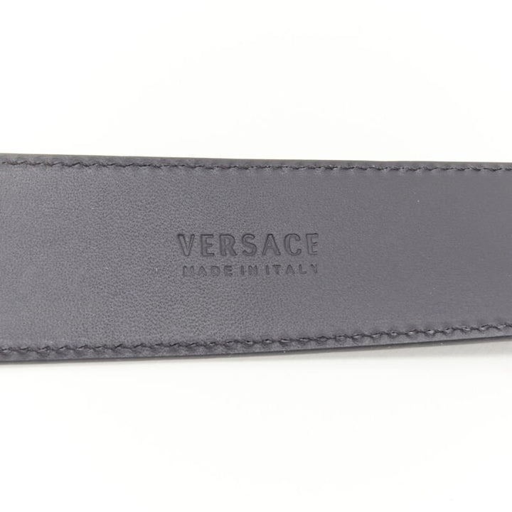VERSACE La Medusa ruthenium silver buckle black leather belt 110cm 42-46"