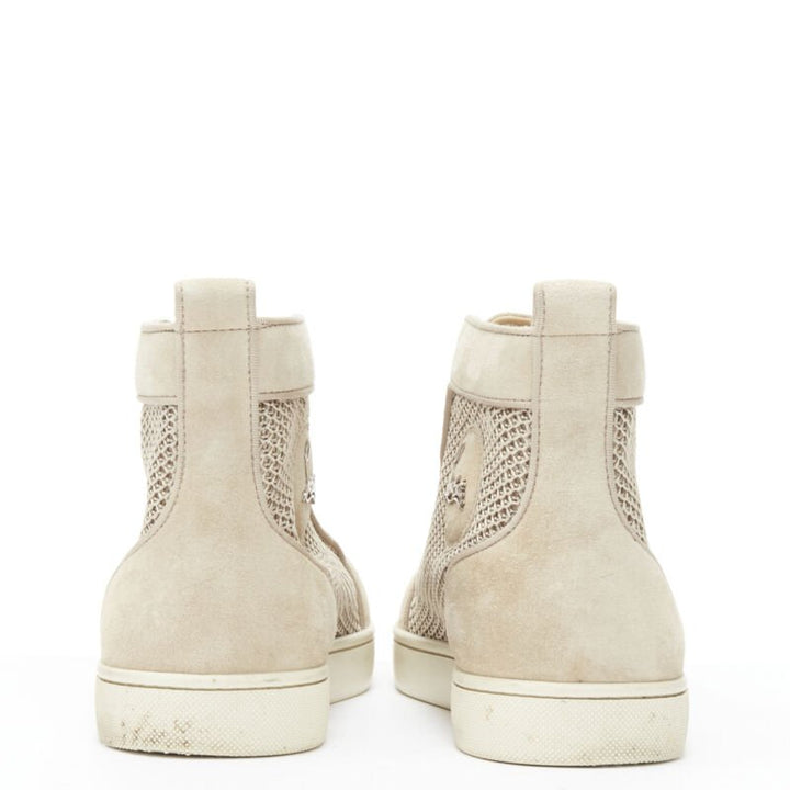 CHRISTIAB LOUBOUTIN Louis sand beige suede jacquard high top sneaker EU40.5