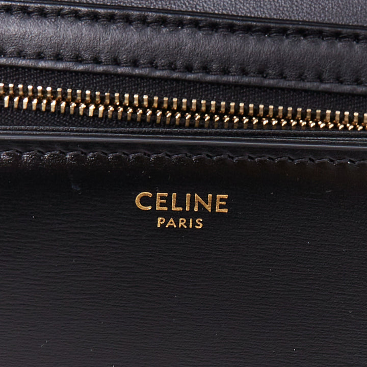CELINE Teen Triomphe black shiny calfskin gold anagram logo crossbody bag
